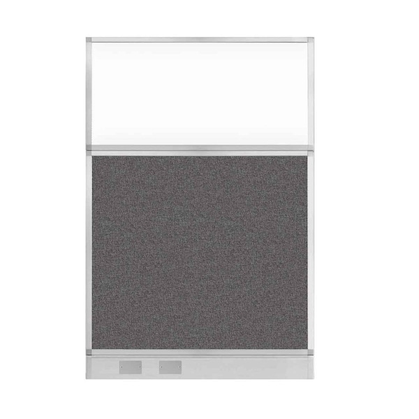 Hush Panel Cubicle Partition 4' x 6' Charcoal Gray Fabric Clear Window w/ Cable Channel